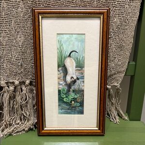 Vintage Siamese Cat Framed Print – Cute Pond Scene